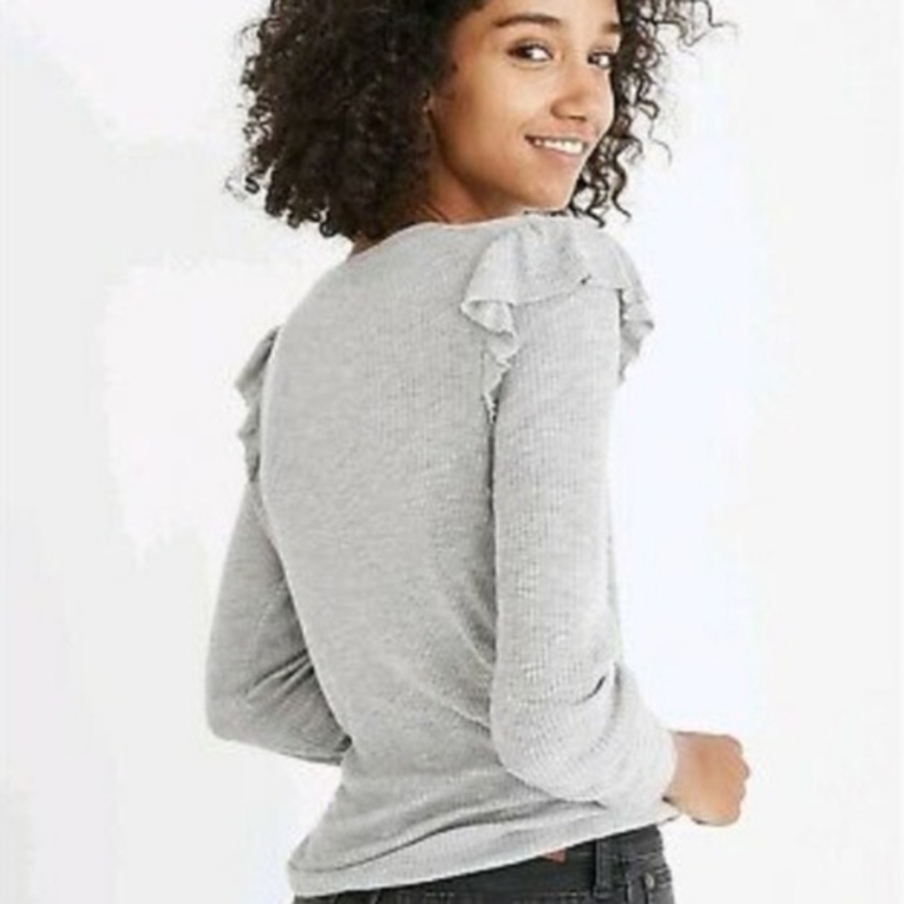 MADEWELL ruffle shoulder ribbed long sleeve top xs